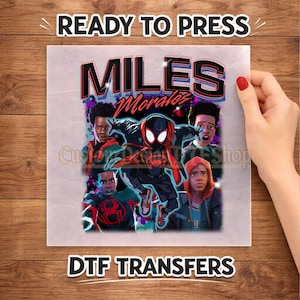 Miles Morales DTF Transfer, Ready to Press Spider-Man Heat Transfer for T-Shirts, Spider-Verse Iron On Patches, Custom Design DTF