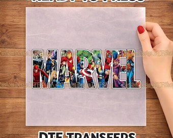 Marvel Logo DTF Transfer Ready to Press, Custom Heat Transfer, Superhero Shirt Design, Avengers DIY Apparel, Direct to Film Transfer