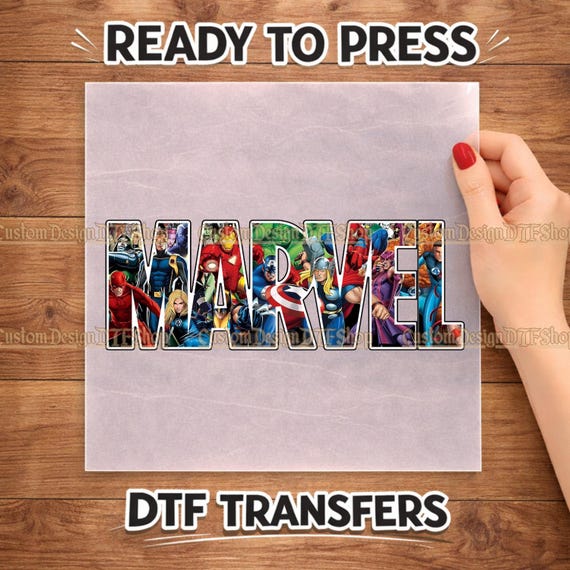 Marvel Logo DTF Transfer Ready to Press, Custom Heat Transfer, Superhero Shirt Design, Avengers DIY Apparel, Direct to Film Transfer