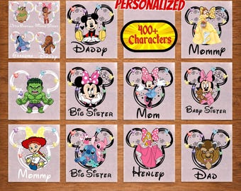 Custom Disney All Characters Family Vacation DTF Transfer, Personalized Character Iron On For Shirts, Ready To Press Heat Transfer