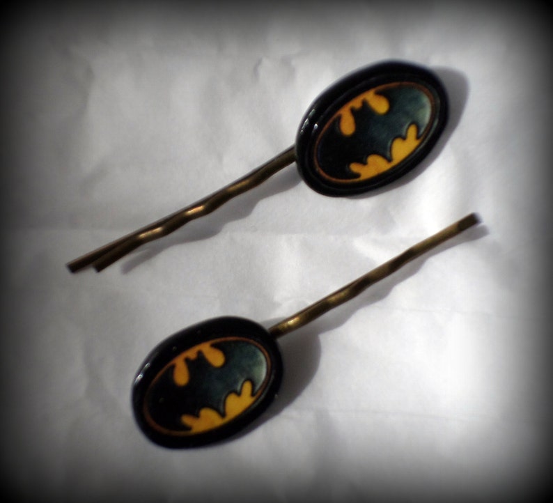 Handmade Polymer Clay Batman 2 Antique Bronze Bobby Pins Set