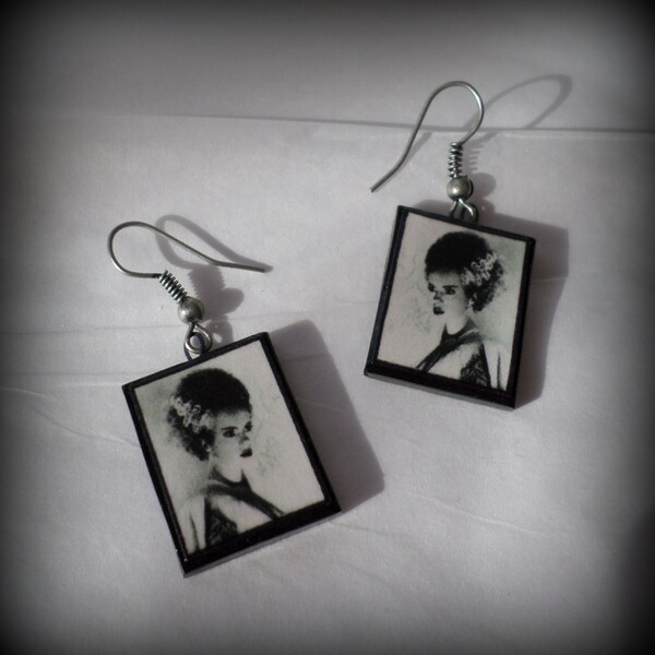 Handmade Polymer Clay Halloween Bride of Frankenstein Earrings