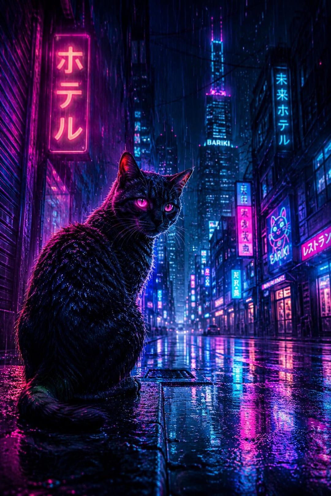 Cyberpunk Cat Poster, Neon Tokyo Wall Art, Synthwave Room Decor - Etsy