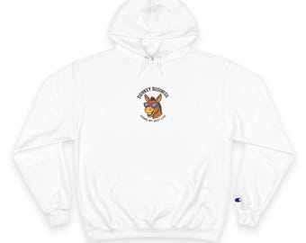 Sunset Bunny Illustration Hoodie | Small Chest Graphic, White Champion