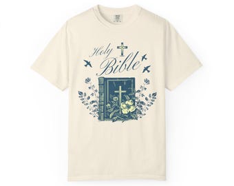Holy Bible floral illustration T-Shirt | cross, scripture design