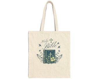 Holy Bible Floral Illustration Tote Bag | Faith, Scripture, Cross