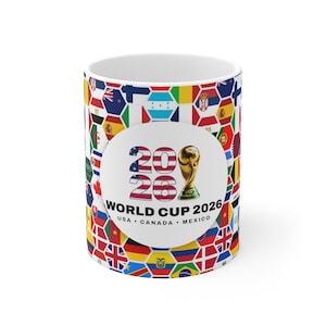 World Cup 2026 Flag Mosaic Mug All Nations Football Fan Gift USA Canada Mexico Ceramic