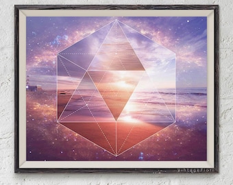 Sacred geometry printable wall art, instant download mandala print, meditation poster