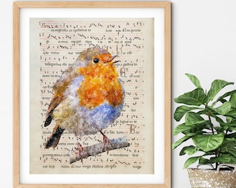 Robin printable art, bird decor, instant download nursery wall art