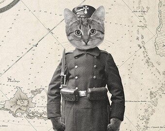 Impression chat-soldat, art imprimable chat,