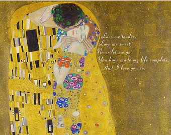 Arte imprimible de Klimt El beso, arte de pared con cita personalizada, decoración de amor