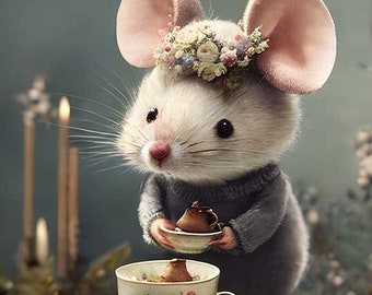 Schattig muisportret afdrukbare muurkunst - grillig huisdecor, direct downloaden