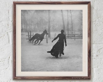 Victorian Woman with a Horse in Training Printable Art