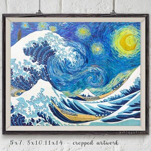 Van Gogh Starry Wave Art Print, Fine Art Mashup (Digital Download)