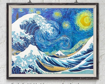 Lámina artística de la ola estrellada de Van Gogh, mezcla de bellas artes (descarga digital)