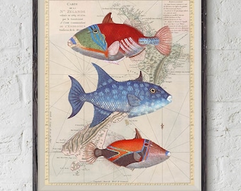 Tropical fishes, nautical printable wall art, bathroom print, coastal wall decor