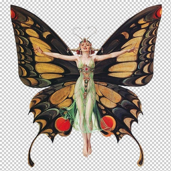 Art Nouveau Poster, Butterfly Woman, Printable Wall Art, PNG