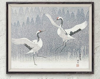 Japanse afdrukbare muurkunst, kraanvogel instant download, oosters interieur