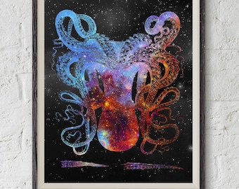 Octopus printable art, nautical poster, coastal wall decor, bathroom print