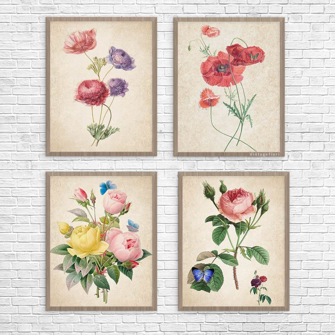 Vintage Roses Botanical Prints Set: Floral Wall Art (digital Download ...