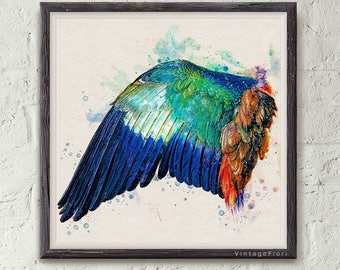Bird wing printable art, fine art painting, watercolor print, instant download