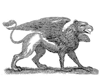 Arte imprimible Griffin, ilustración antigua, impresión de arte mitológico grifo