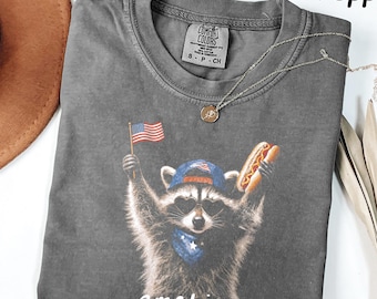 Comfort Colors® Feral & Free Racoon Shirt, 4th of July Shirt, USA Independence Day Shirt, Funny Raccoon Tee, Patriotic Shirt, July 4th Gift