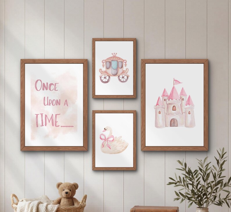 Princess Art Set of 4 | Floral Baby Girl Nursery Print | Pink Nursery ...