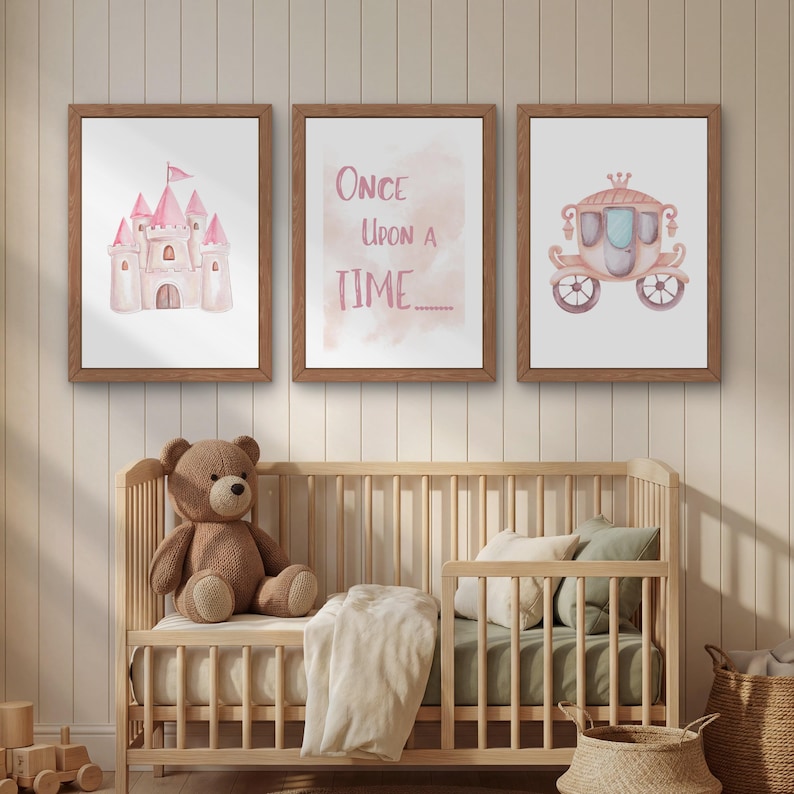 Princess Art Set of 4 | Floral Baby Girl Nursery Print | Pink Nursery ...
