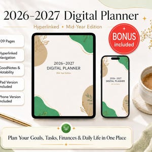 Mid Year Planner 2026-2027 | Digital Daily Planner for iPad GoodNotes Notability | Hyperlinked Life Organizer, Habits & Finance Tracker