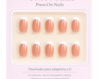 Uñas de presión French Manicure Marrón Caramelo · Press On Nails hechas a mano · Forma cuadrada · Kit completo incluido