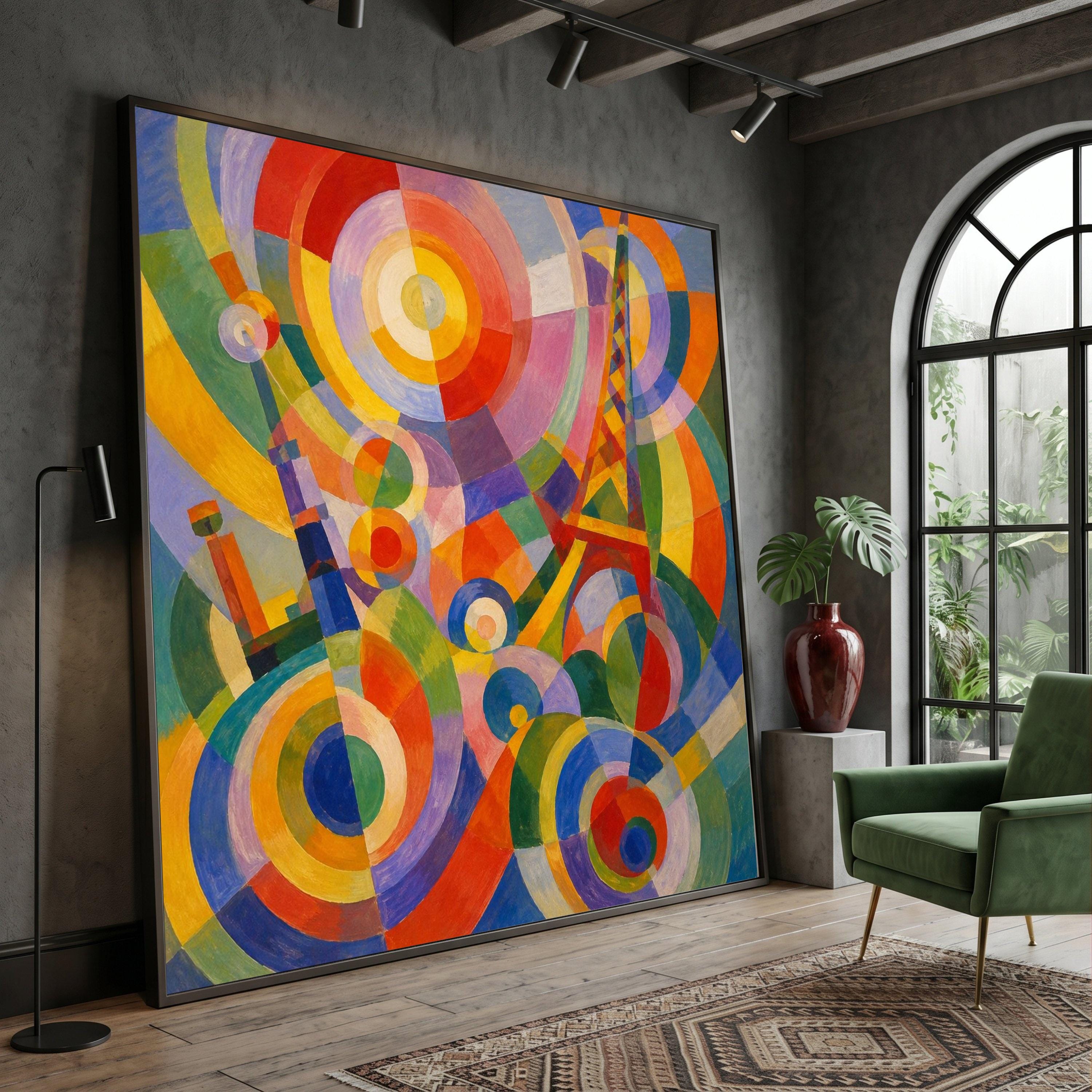 Robert Delaunay Abstract Colorful Circles Canvas, Modernist Parisian Cubism Wall Art, Geometric Home Decor Painting, Vibrant Artistic Canvas