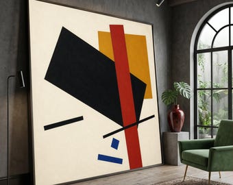 Abstract Geometric Canvas Wall Art, Modern Bauhaus Style, Colorful Rectangles and Lines, Minimalist Home Decoration, Contemporary Canvas