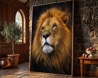 Majestic Lion Portrait Canvas, Wildlife Wall Art, Animal Canvas Print, Safari Home Decoration, Large Lion Head Artwork