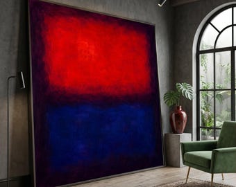 Deep Color Block Canvas Wall Art, Modern Abstract Painting, Red and Blue Geometric Canvas, Contemporary Home Decoration, Ready to Hang