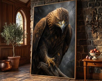 Majestic Golden Eagle Portrait Canvas, Wildlife Wall Art, Nature Animal Painting, Detailed Bird of Prey Decor, Ready to Hang Canvas Art