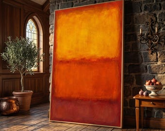 Warm Abstract Color Blocks Canvas, Modern Orange and Red Wall Art, Contemporary Minimalist Home Decoration, Ready to Hang Canvas