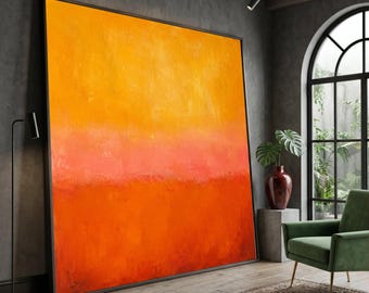 Warm Sunset Gradient Canvas, Orange and Pink Abstract Wall Art, Modern Home Decor, Large Color Block Canvas, Vibrant Living Room Decoration