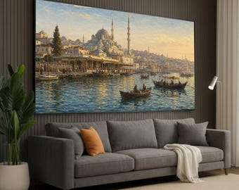 Fausto Zonaro Istanbul Waterfront Canvas Wall Art, Historical Bosphorus Port Scene, Ottoman Empire Cityscape Painting, Classic Orientalist