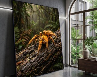 Vibrant Orange Tarantula Canvas Wall Art, Exotic Insect Nature Photography, Tropical Rainforest Wildlife Canvas, Detailed Close-Up Print