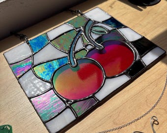 Cherries stained glass art