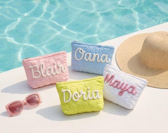 Personalisierte gesteppte Reise-Make-up-Taschen, Chenille-Make-up-Boxen, perfekte Geschenke für Brautjungfern und Freunde