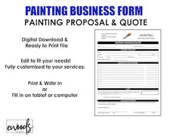 Small Business Excel, Exterior Painting, Interior Painting Maintenance Agreement Form, Painting Quote Template, Client Form, Digital File