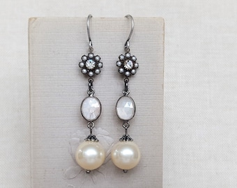 Moonstone and Vintage Baroque Pearl Earrings, Chunky Pearl Drop Earrings, semi precious Moonstone Earrings, Gifts under 60, veryDonna