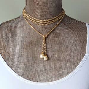 Baroque Pearl Lariat Necklace: Gold Rope Chain Wrap, veryDonna