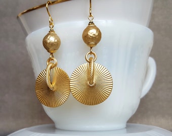 Modern Gold Ball and Sunburst Earrings, Wear with EVERYTHING Earrings, Under 45 Jewelry, Contemporary Style, Lightweight Earrings, veryDonna