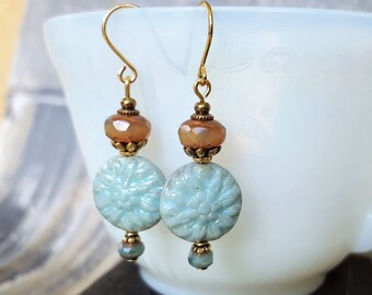 AUDRA- Palest Aqua Porcelain Earrings, Dahlia Earrings under 40, Lovely Birthday Gifts for Her, Pale Aqua Floral, Handmade Jewelry veryDonna