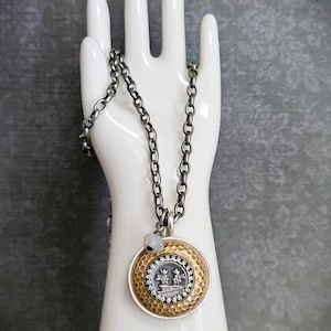 Antique Austrian Button Necklace, Floral Pendant, Victorian Style