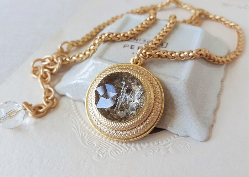 Vintage Faceted Crystal Necklace, Chunky Glass Pendant Necklace, Vintage Crystal Button Jewelry, Upcycled Jewelry veryDonna image 5