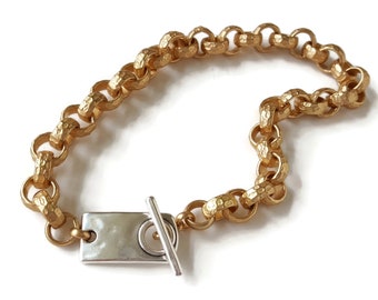 SUPER CHUNKY Toggle Necklace, Two Tone Silver and Gold Choker, Chunky Gold Chain Necklace,  veryDonna